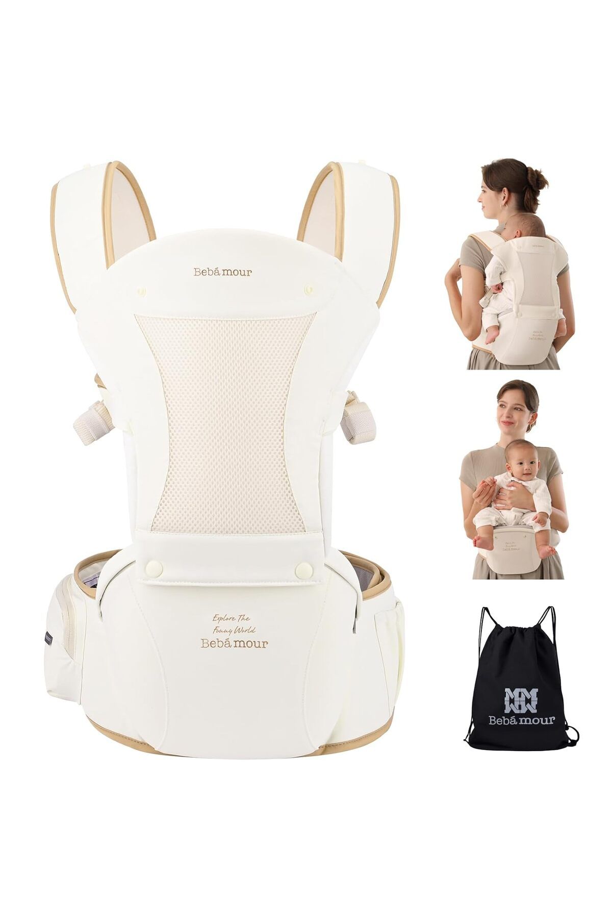 Bebamour 6'sı 1 Arada Ergonomik Bebek Taşıyıcı, 3D Air Mesh, 0-36 Ay