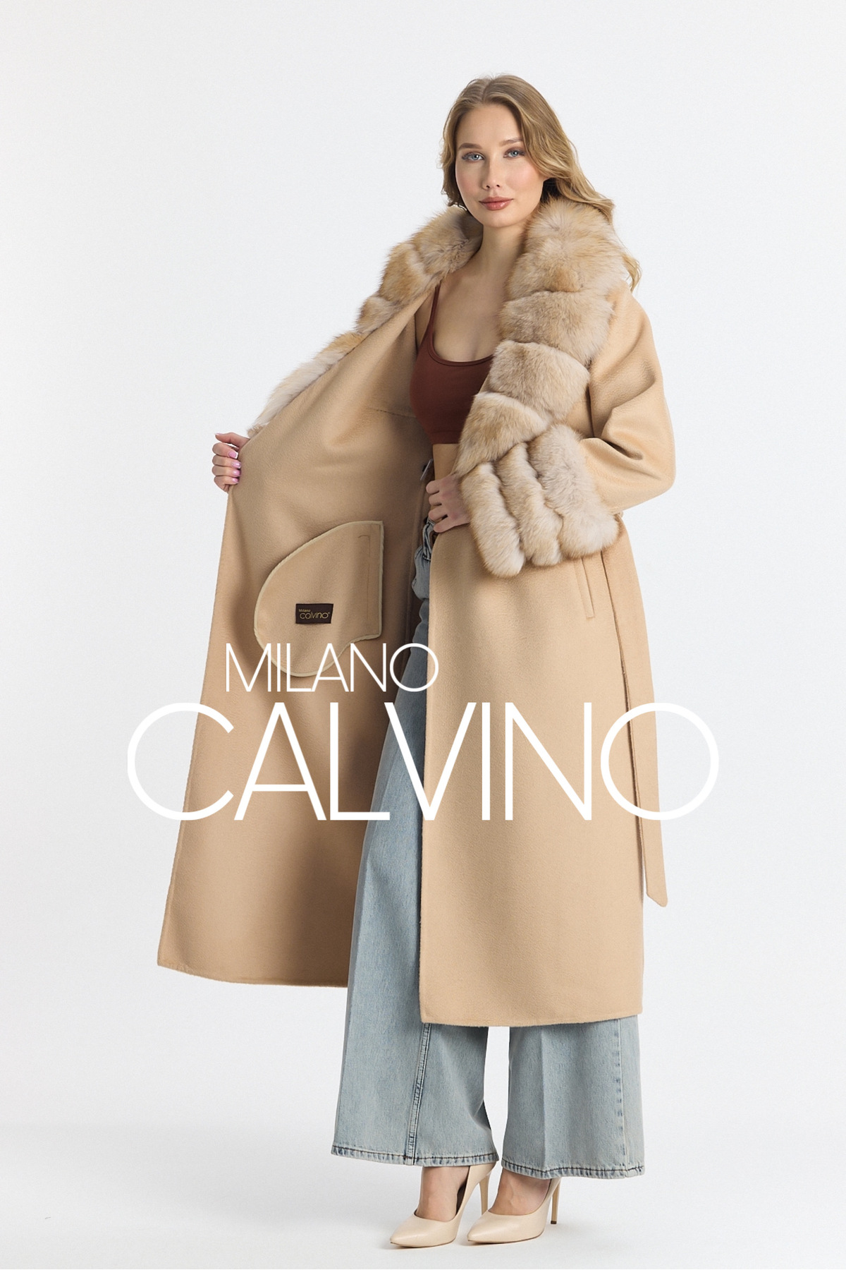 Milano Calvino  Kürklü Fransız Kaşmiri Kaban - Görsel 7