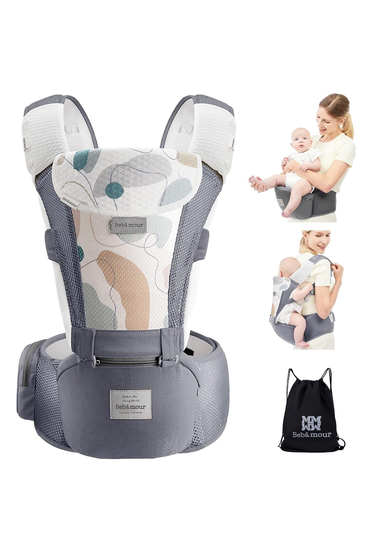 Bebamour 6'sı 1 Arada Ergonomik Bebek Taşıyıcı, Air Mesh, 0-36 Ay