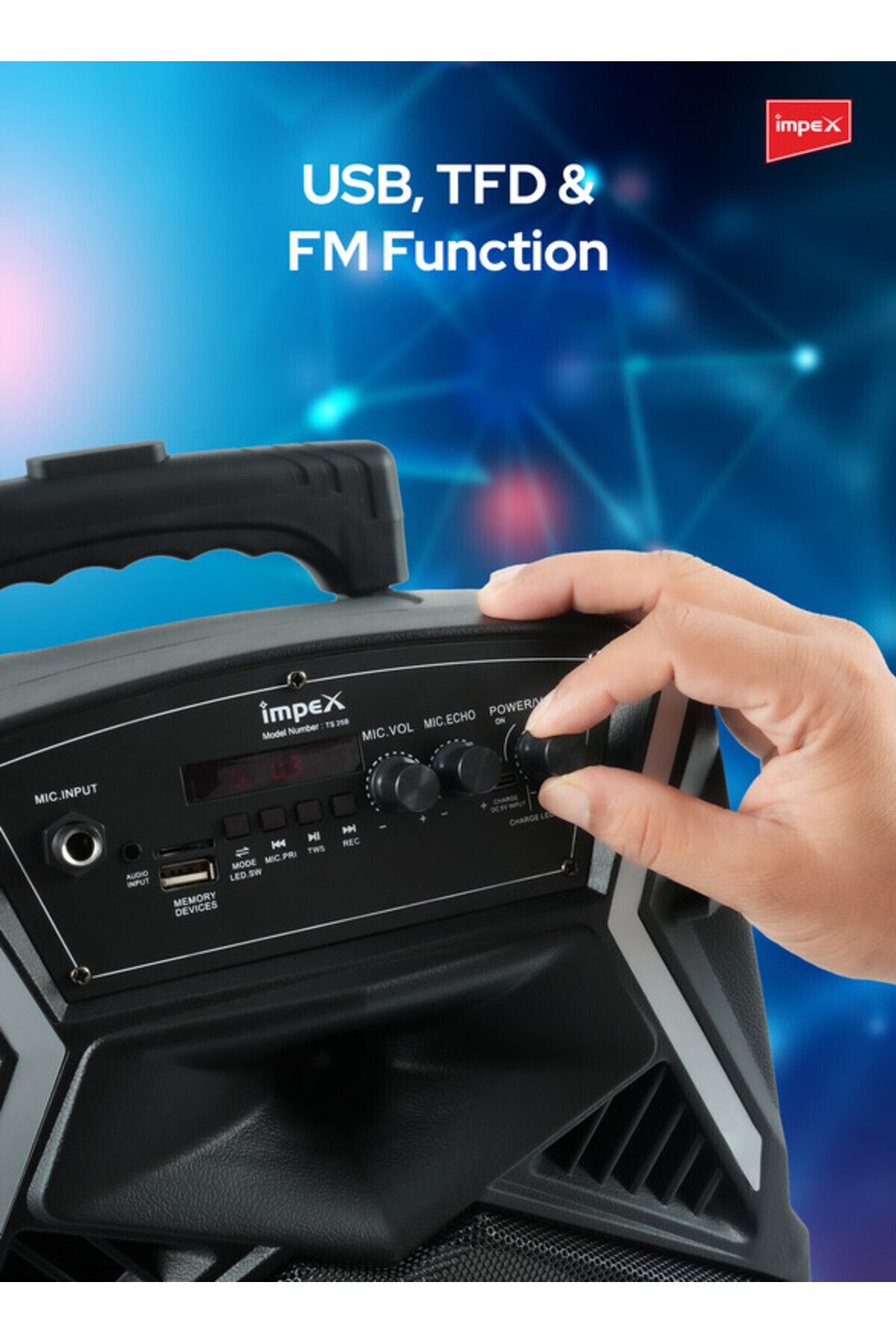 İMPEX-Multimedia Portable Trolley Speaker - Ts25b, Usb/aux/bluetooth/wireless Mic & Dj Led Lightfunction 4