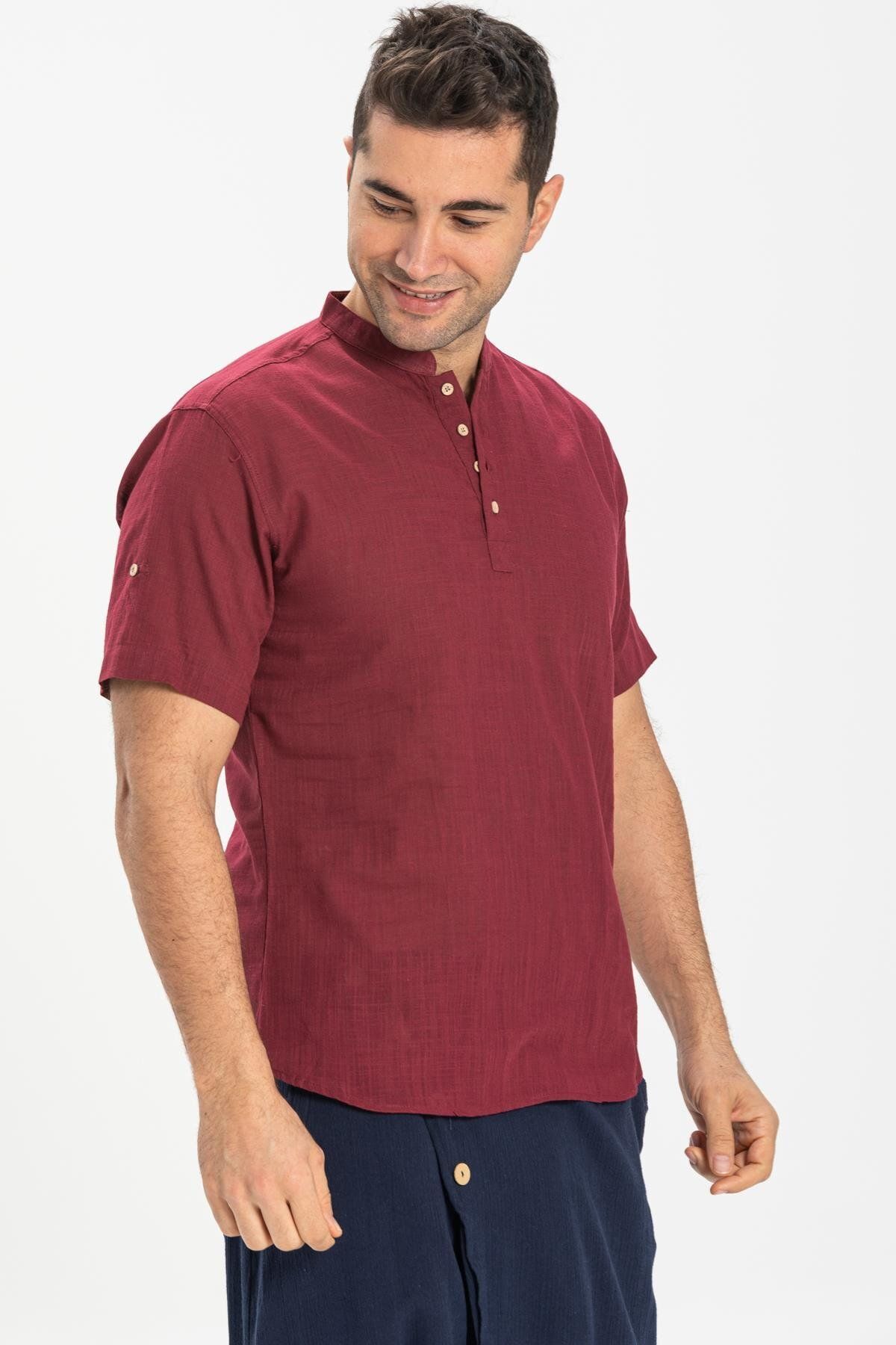 Eliş Şile Bezi-Tricou bărbați cu mânecă scurtă șile pânză Bodrum Roșu Claret închis 3068 3