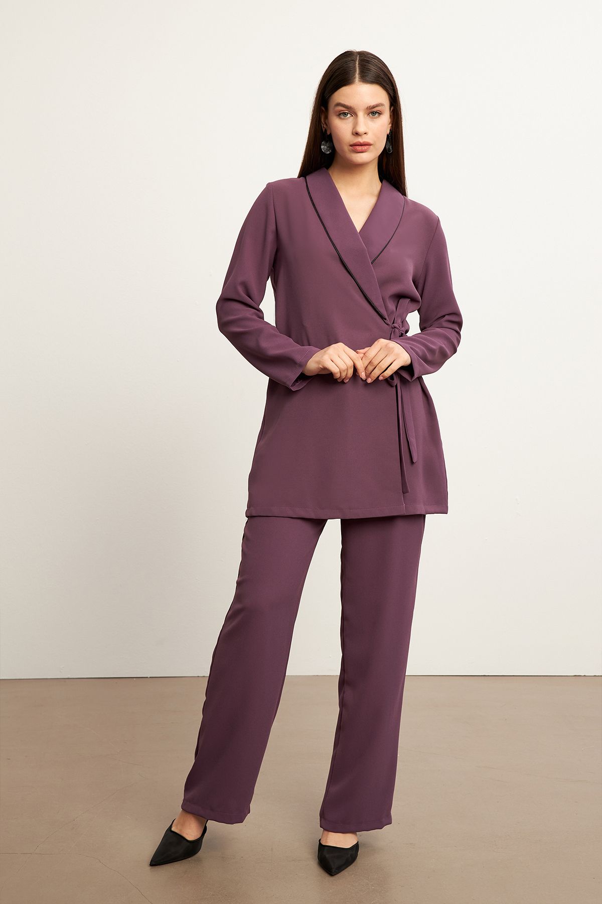 VAVİNOR-Piped Jacket Pants Set - Lilac 3