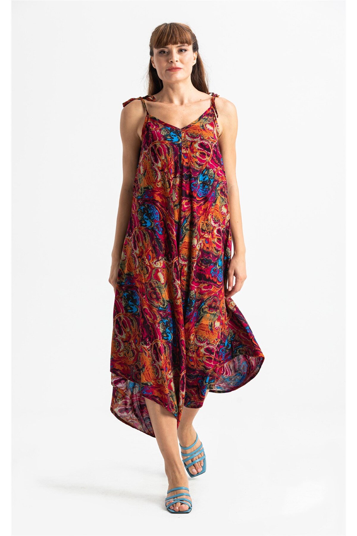 Strappy Voile Flood Summer Jumpsuit Red Red Red