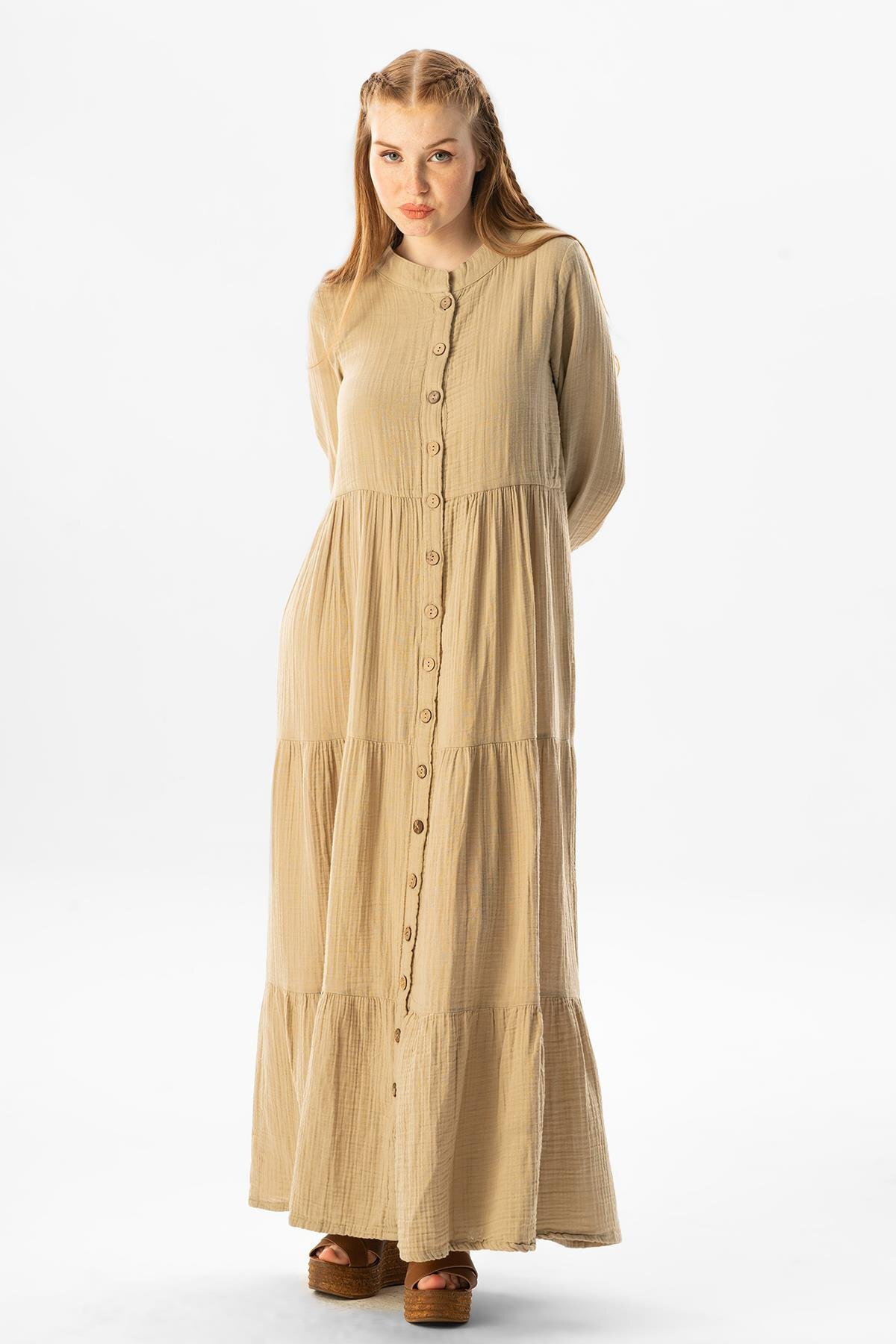 Long Sleeve Seasonal Muslin Abaya Mink Vzn