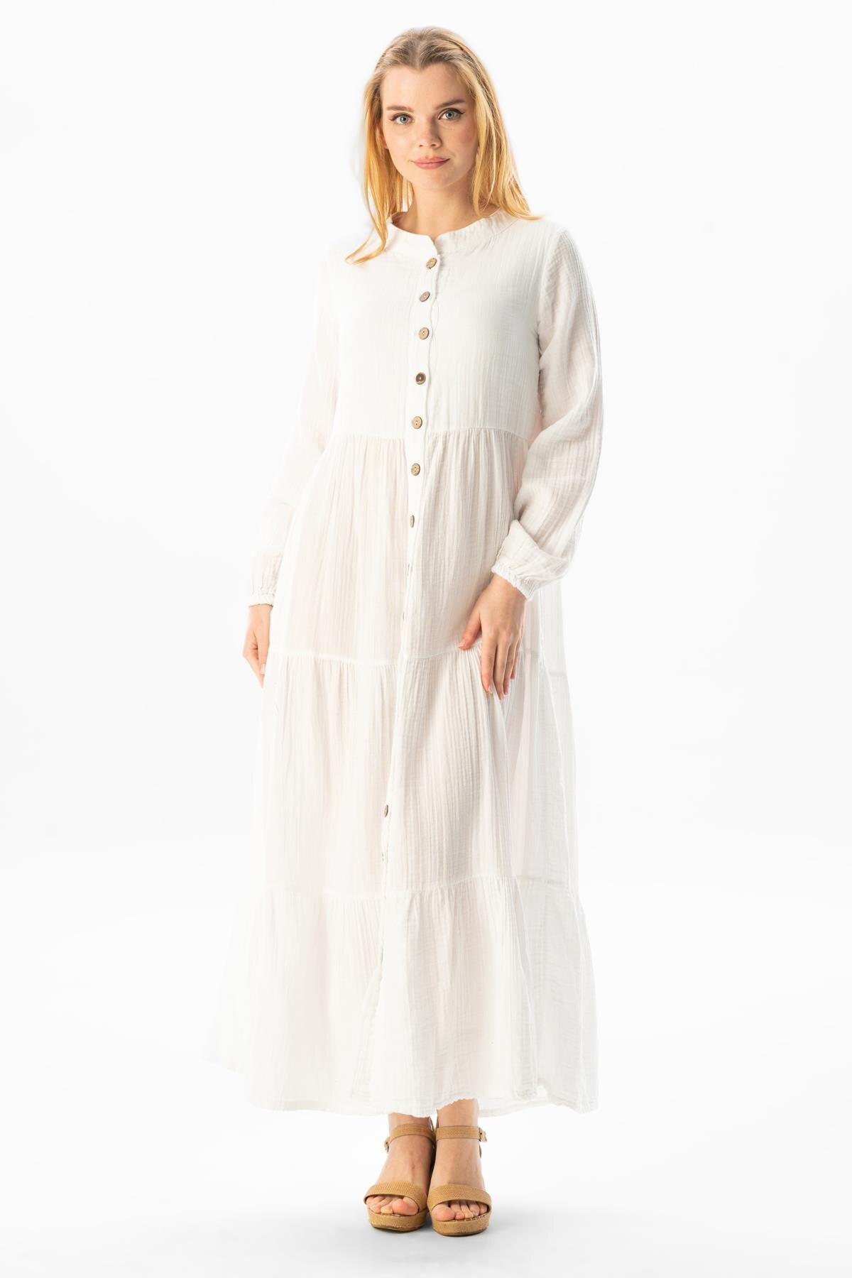 Long Sleeve Seasonal Muslin Abaya White Byz