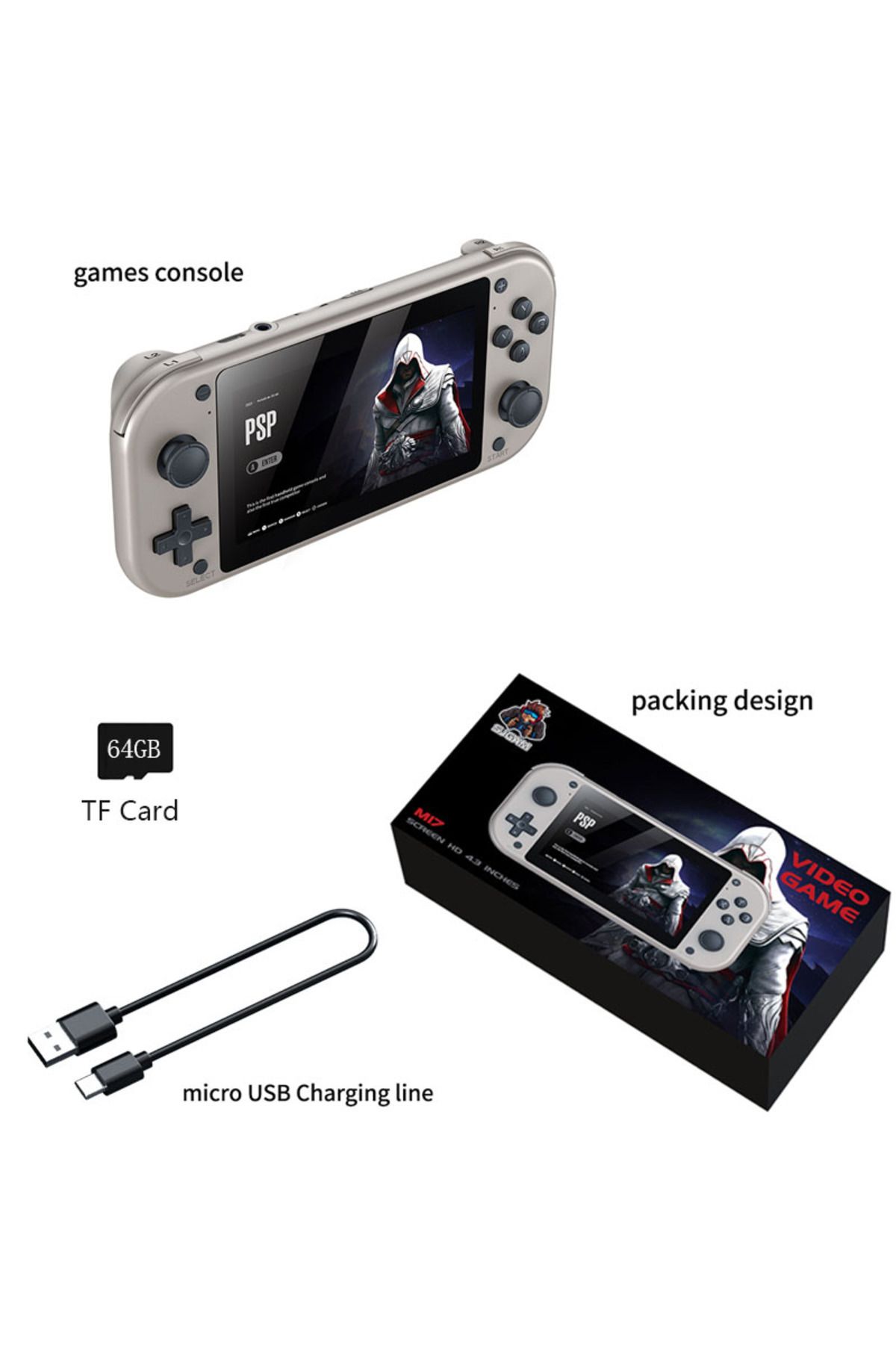 yydzkj-64GB 2000games M17 Game Console Retro Handheld Video Game Console Open Source Linux System 4.3 Inch 1