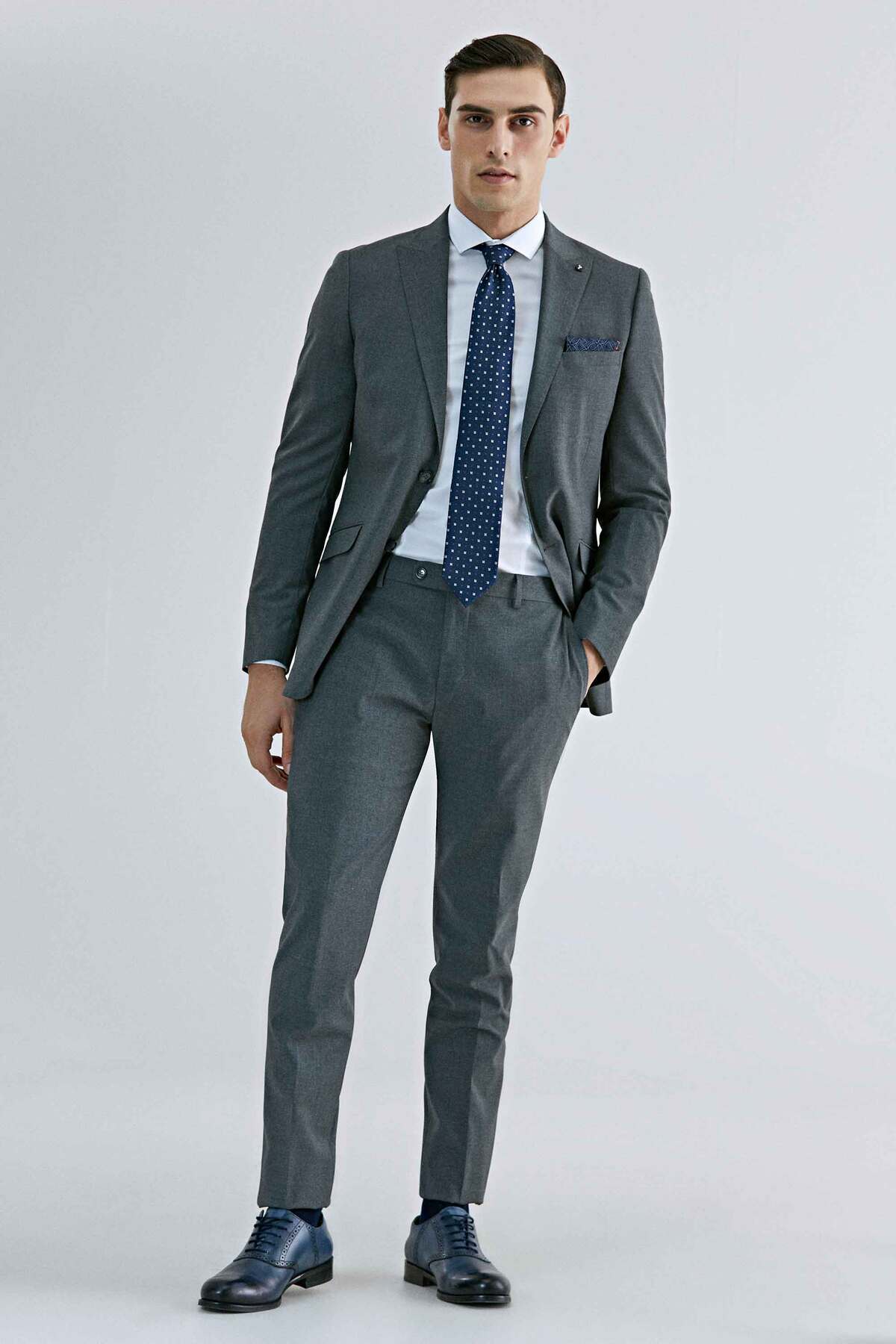 Slim Fit Gri Düz Yün Karişimli Takim Elbise — خاکستری 6TFF5UK00550M — تصویر 2 از 5