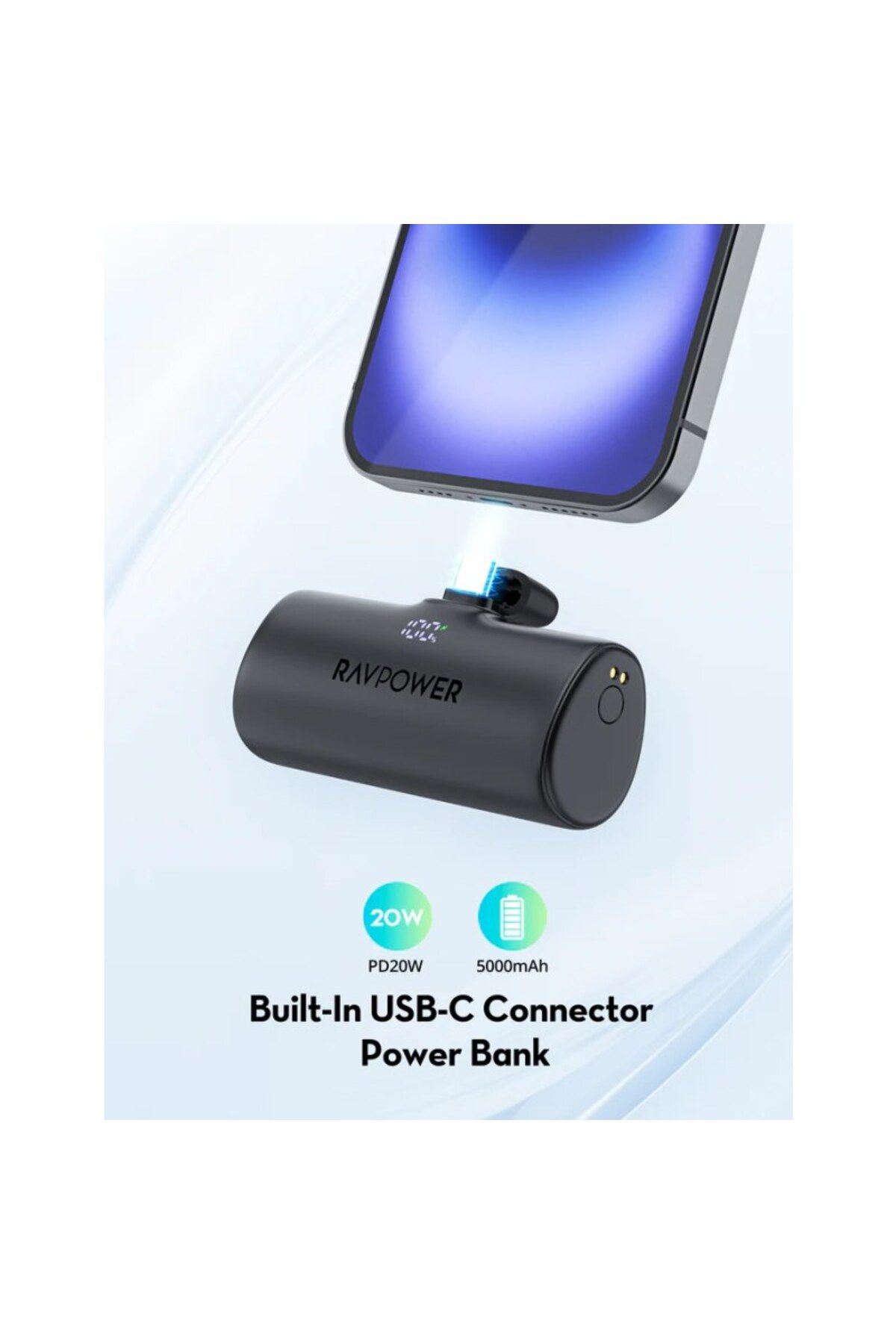 RavPower-Mini Power Bank Portable With Type-C Connector - 5000 mAh - 20W - Black - RP-PB1221 4