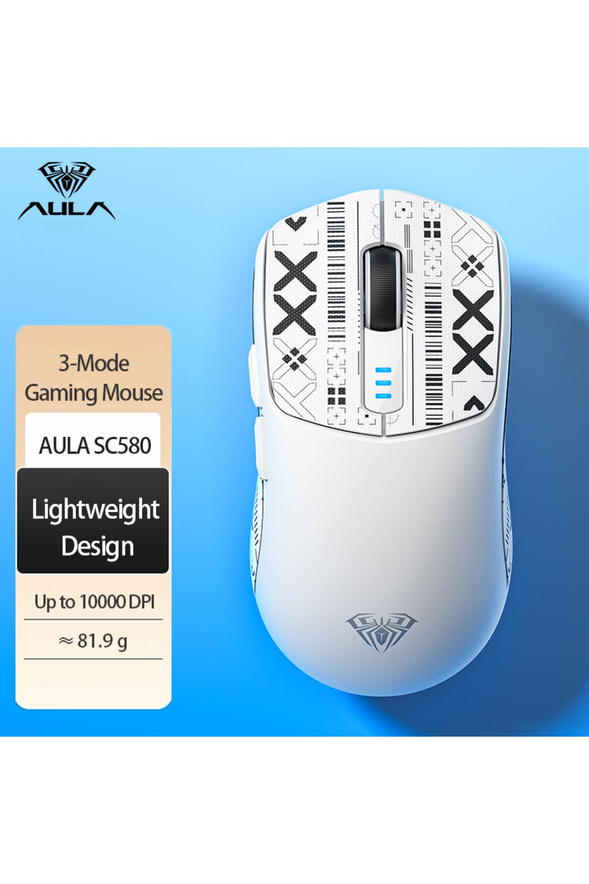 Choice-SC580-White AULA SC580 PAW3325 Sensor Gaming Mouse Tri-mode Rechargeable Ergonomic Bluetooth Mouse 1 1