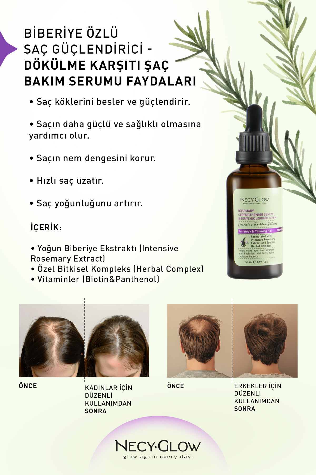 NECY GLOW Biberiye içerikli Saç Bakım Serumu Güçlendirici Saç Oluşumu Destekleyici Dökülme Karşıtı 50 ml — 3455556