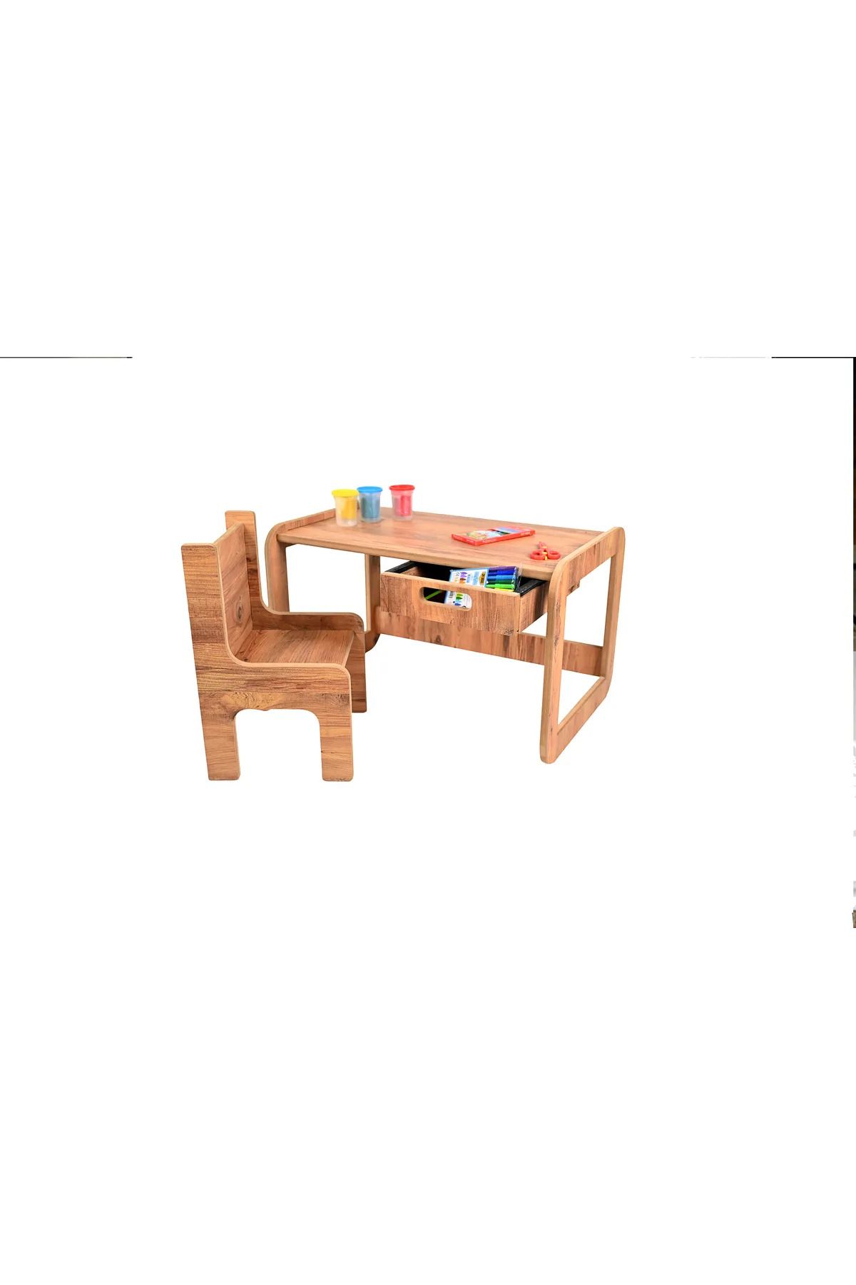 Industrial Living Çocuç Ödev Ders Çalışma Masası-oyun Hamur Masası - Çalışma Masa Sandalye Çocuk - Mdf