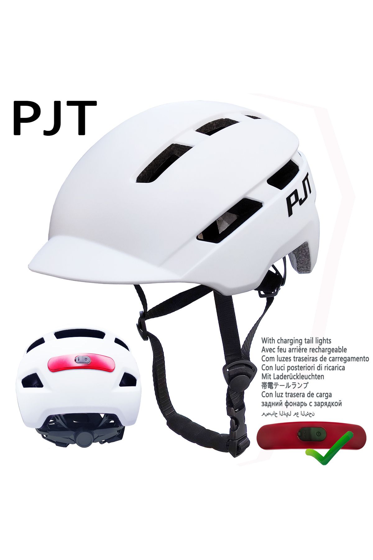 Choice-L57-61CM P-6-White-Black-L PJT New Cycling Helmet In-Mold Mountain Road USB Rechargeable Tail light 1