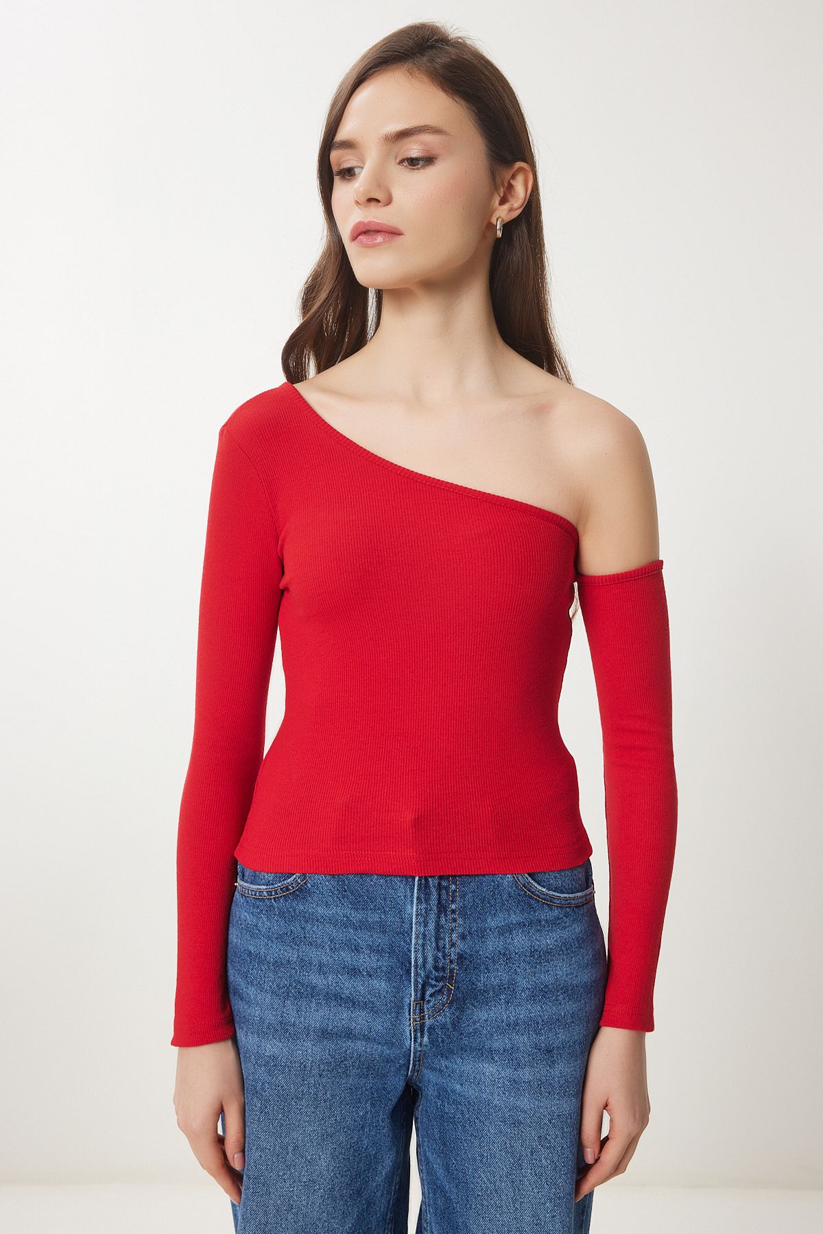 Lovelyİstanbul-Open Shoulder Ribbed 2-Piece Knitted Blouse Red Green Ltg0002 3