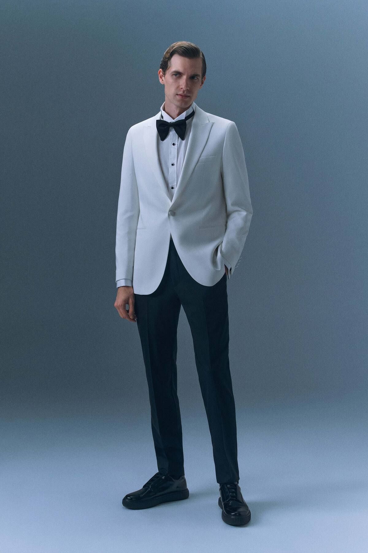 Tween Slim Fit Beyaz Düz Damatlık & Smokin Takim