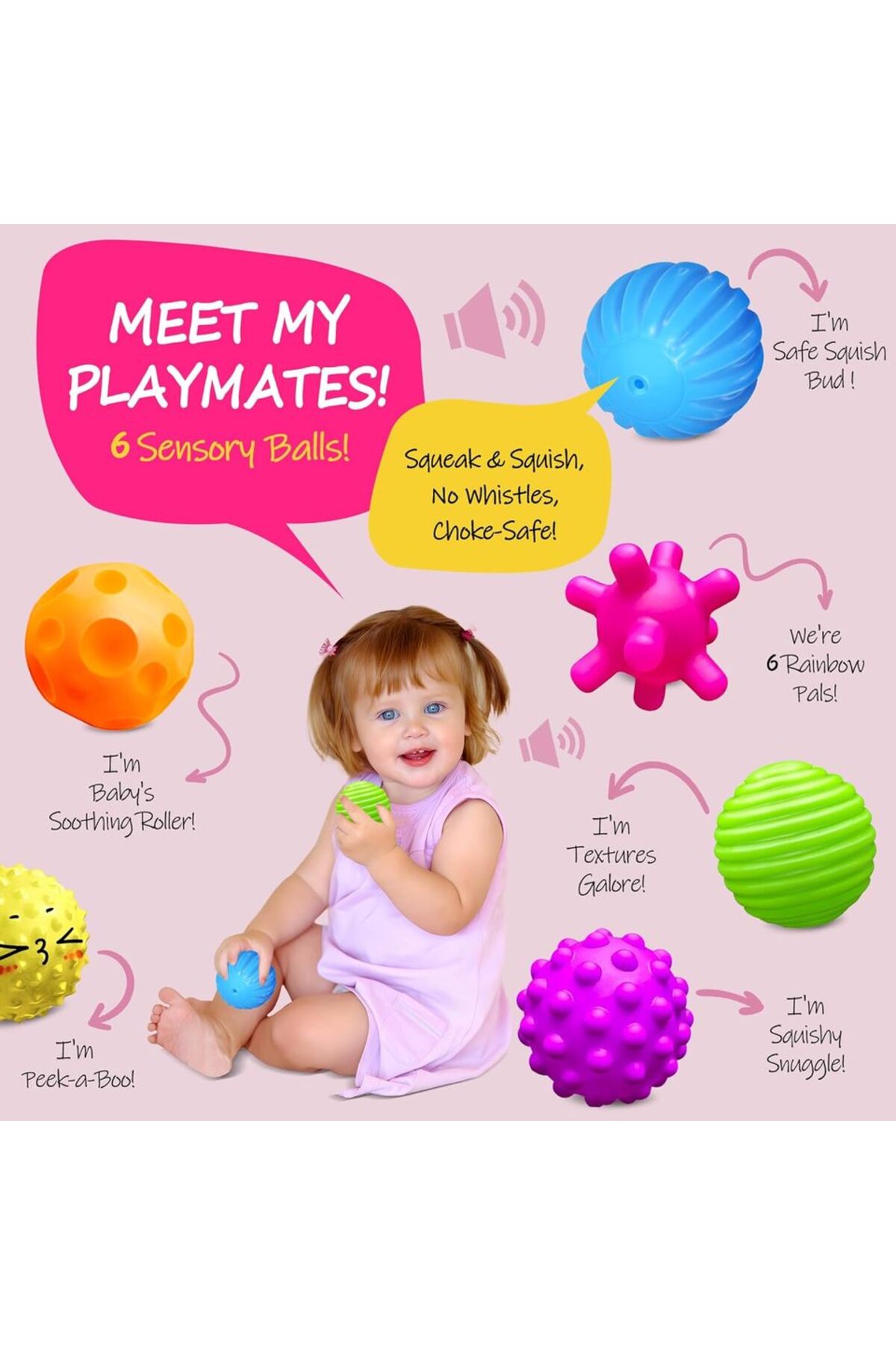 توپ‌های حسی برای اسباب‌بازی‌های حسی نوزاد، مناسب برای کودکان ۶ تا ۱۲ ماهه و ۱ تا ۳ ساله، با بافت و رنگ‌های روشن M…