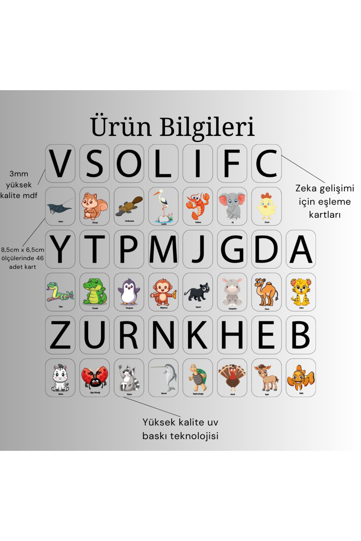 Karter İnovasyon Harf hayvan Eşleme Kartı, Eğitici Oyuncak, Montessori Eğitim Oyuncak, Motor Zeka Oyuncak fotoğrafı 6 (önizleme)