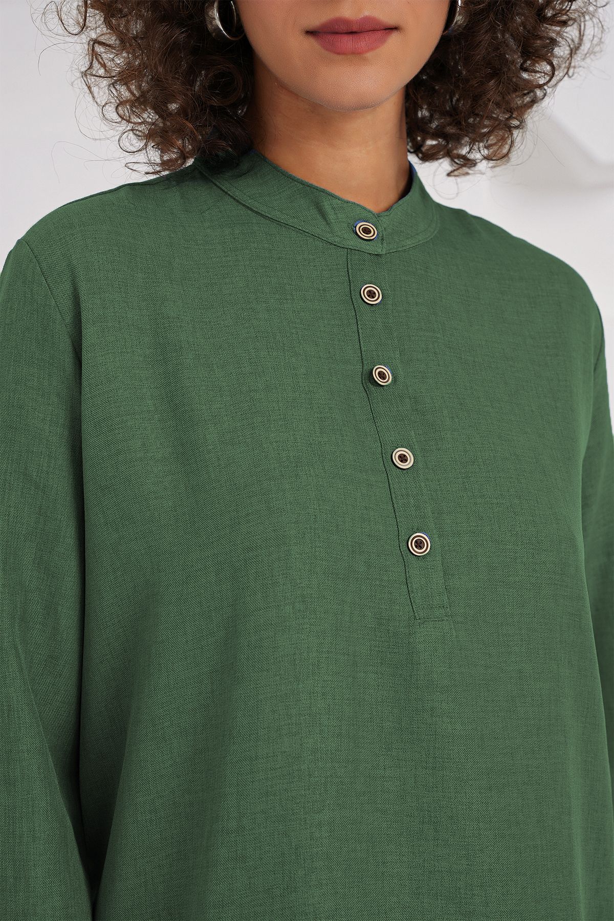 Bigdart-Emerald Green 6678 Linen Tunic and Pants Double Set 3