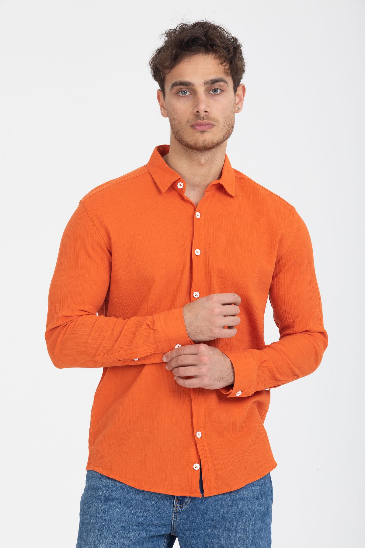 Klothy-Men's Cotton Washed Regular Fit Shirt 2593 3