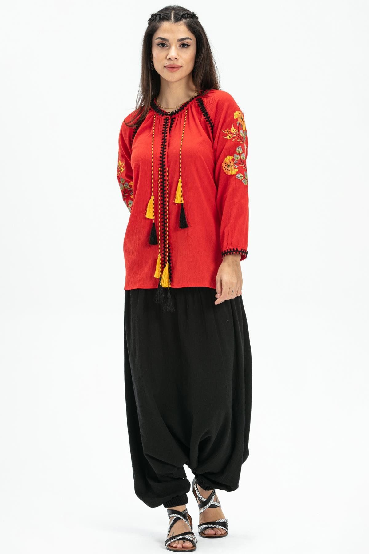 Eliş Şile Bezi-Long Sleeve Şile Cloth - Nigar Summer Blouse (Red / Krmz) 4