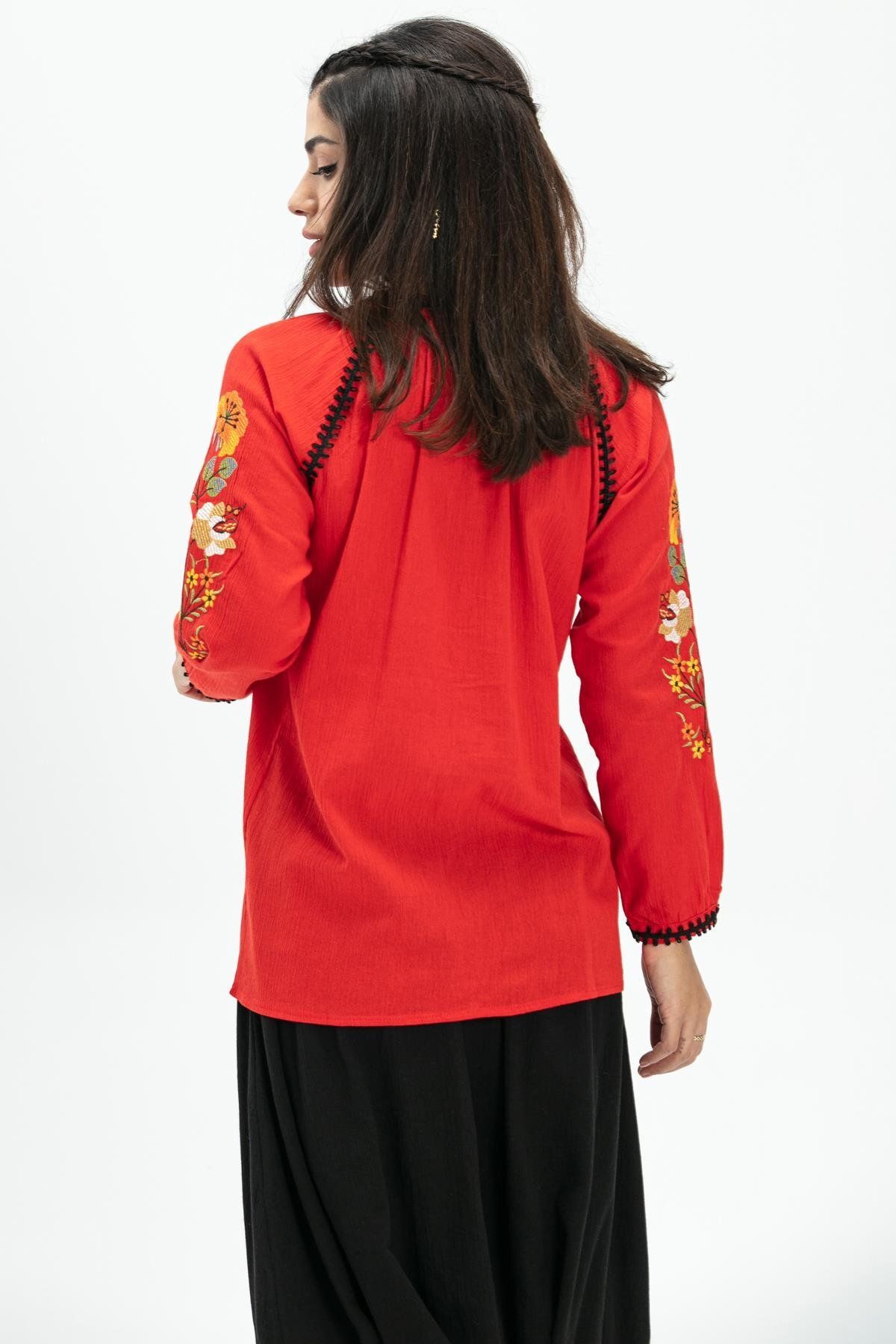 Eliş Şile Bezi-Long Sleeve Şile Cloth - Nigar Summer Blouse (Red / Krmz) 2