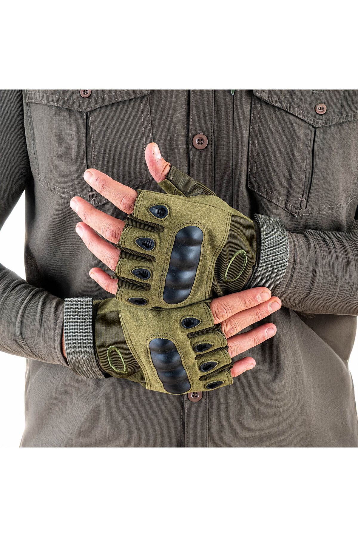 SAVAGE Mănuși Tactice Bone Fără Degete - Kaki - 1108 Unisex - 2XL