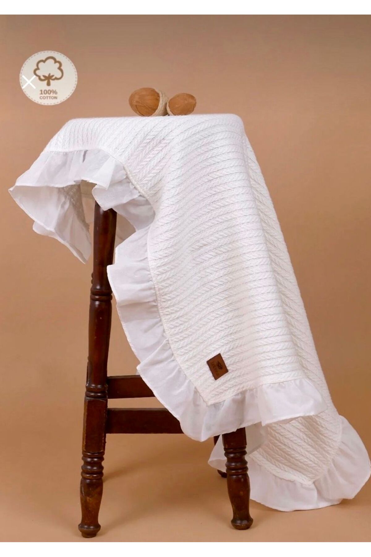 JUNİPERUS Fırfırlı Ekru Bebek Pikesi & Battaniye Oeko-Tex Sertifikalı %100 Pamuk fotoğrafı 2 (önizleme)