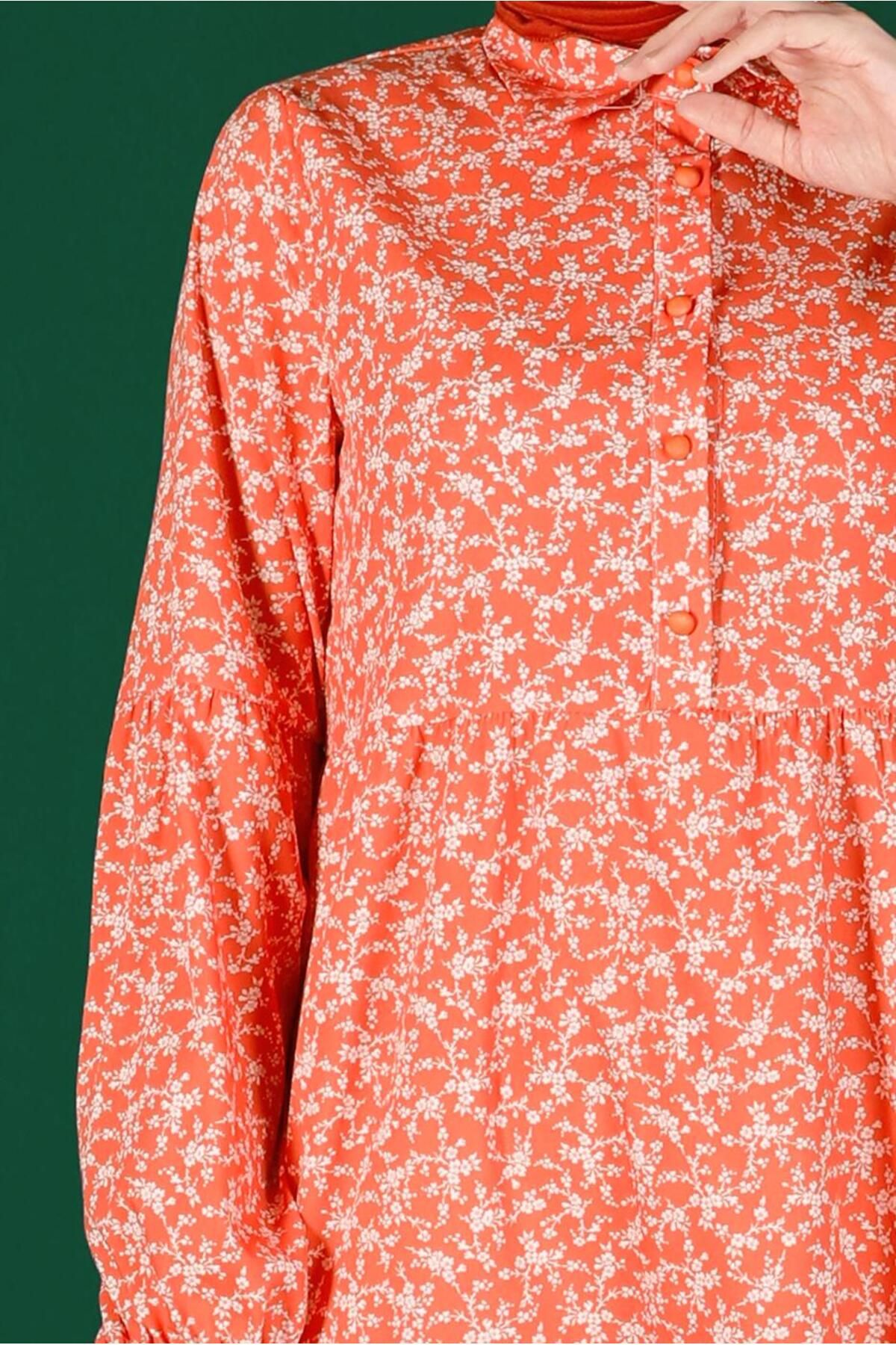 Alvina-42876 Model Flower Patterned Buttoned Tunic 4