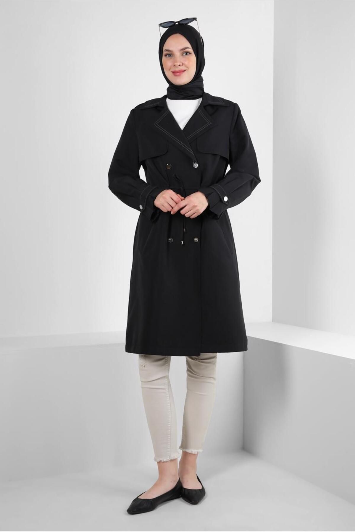 مانتو ترنچ بند دار 10770 Alvina