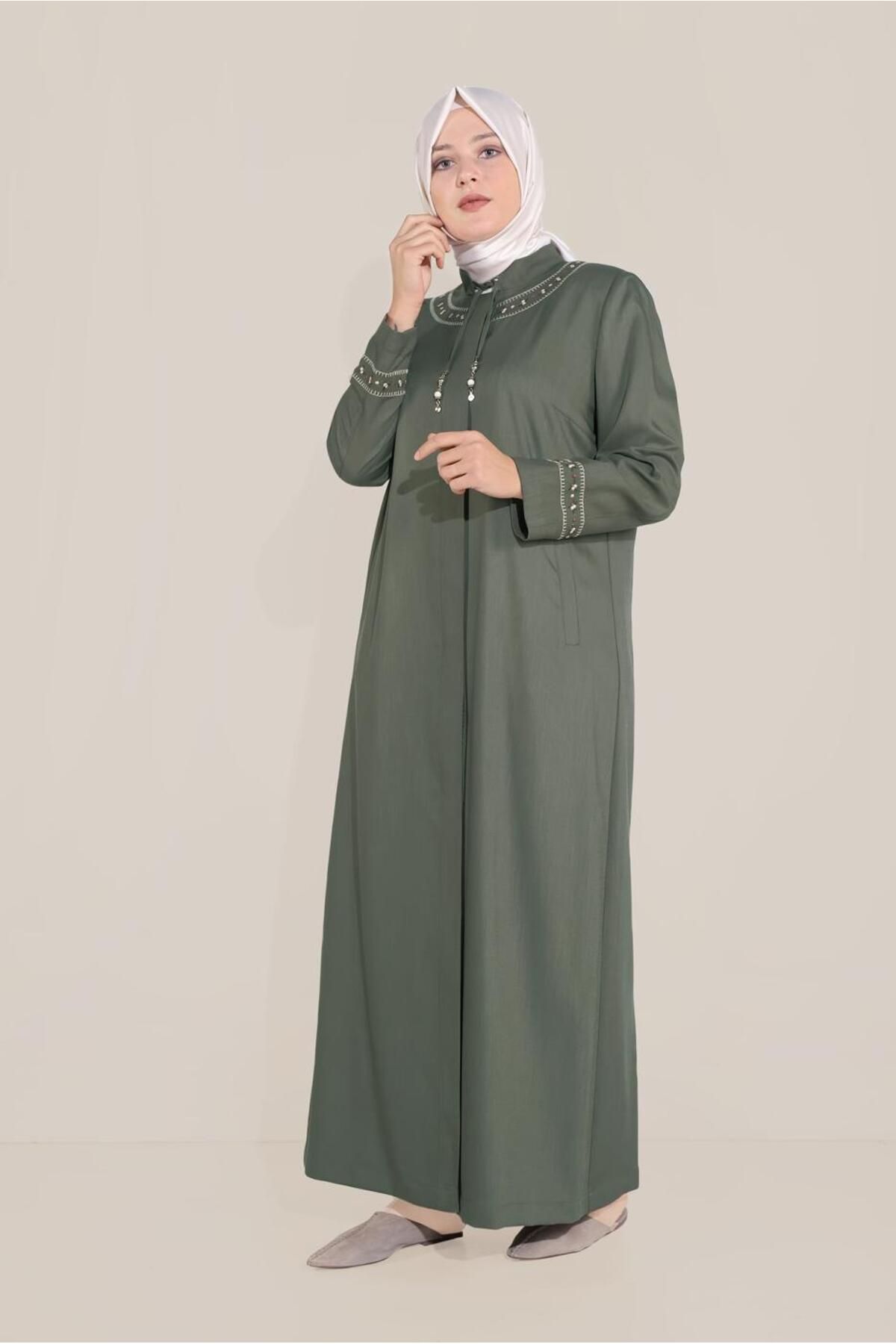 مانتو گلدوزی شده با یقه گره خورده 10213 Alvina