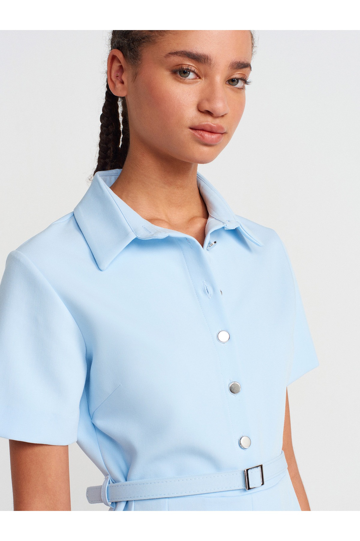 Dilvin  90917 Kemerli Mini Elbise-Mavi - Görsel 3