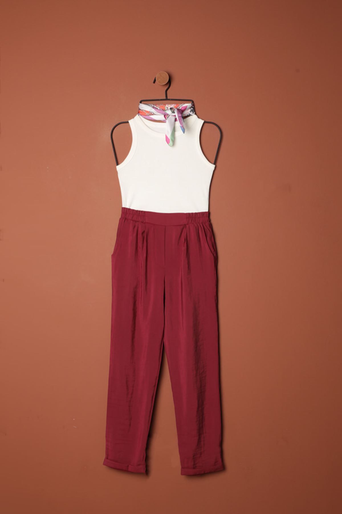 E-RICH Modal Kumaş Duble Paça Kadın Pantolon-Bordo
