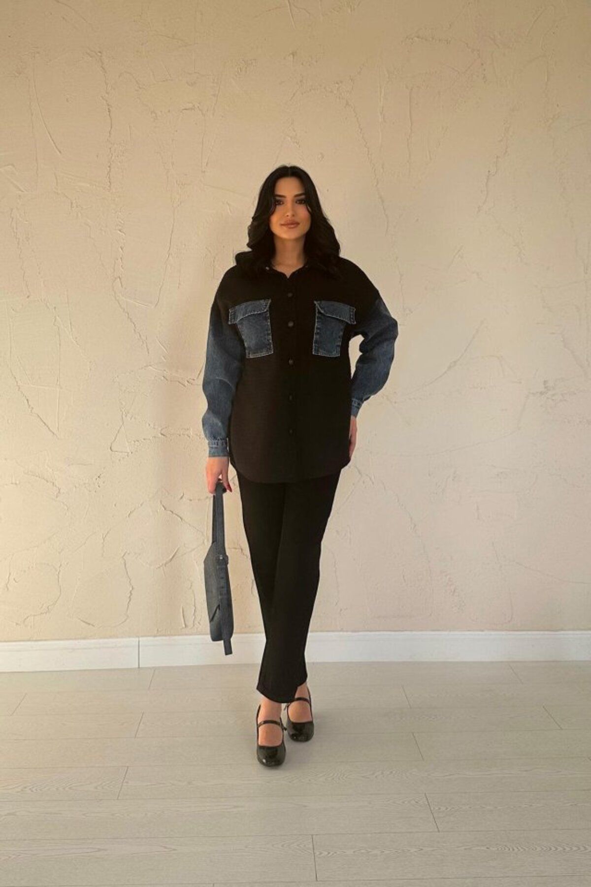 velmorafashion Siyah Kot Garnili Ceket
