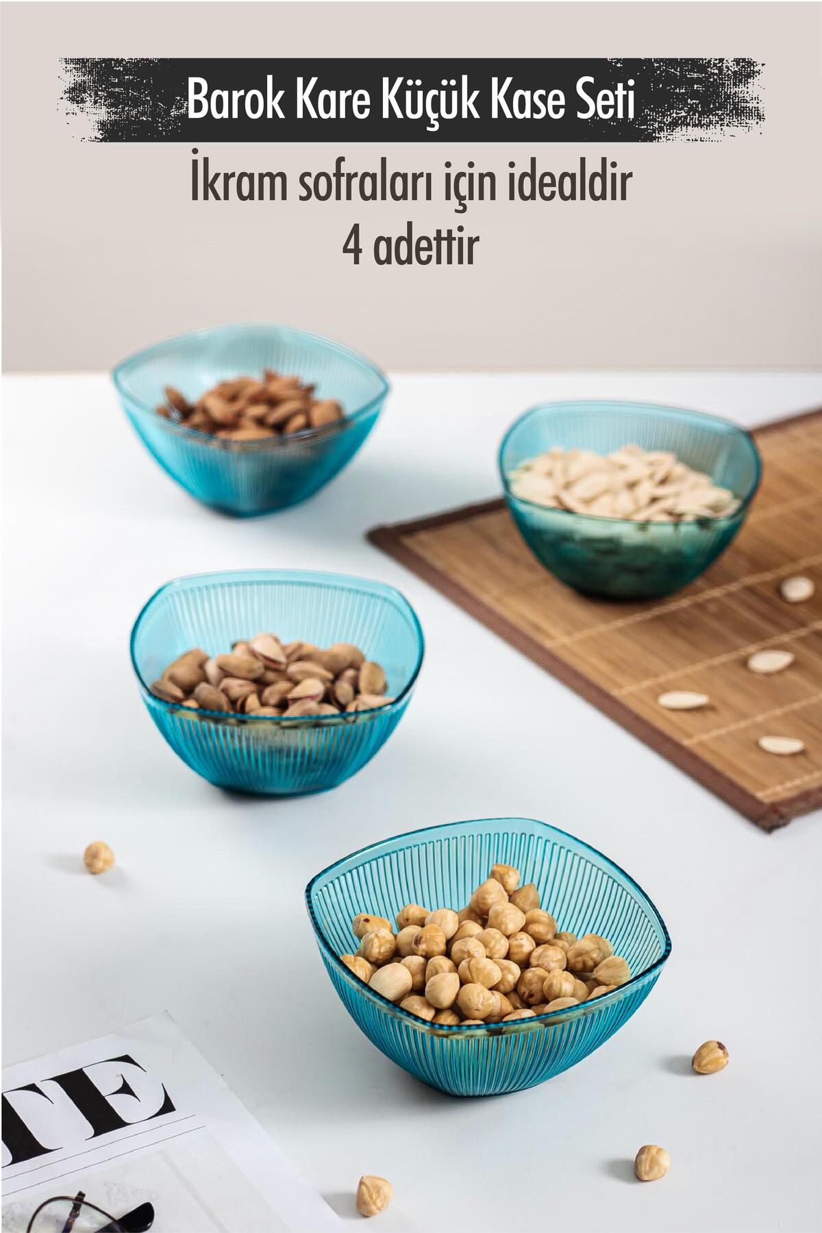 Mu Art Ahşap Akrilik Barok Aquamarin Kare 4'Lü Küçük Kase Seti & Çerezlik & Sunumluk & İkramlık (Cam Değildir) 6