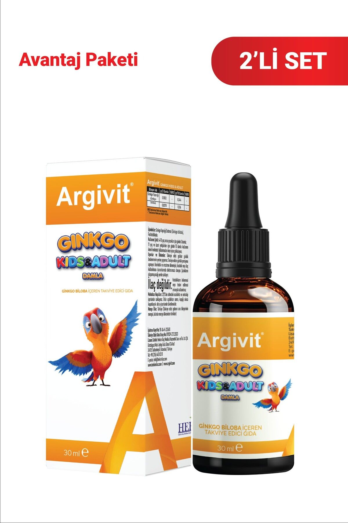 Argivit Ginkgo Kids & Adult Damla 2'li Paket 30 ml (GİNKGO BİLOBA)
