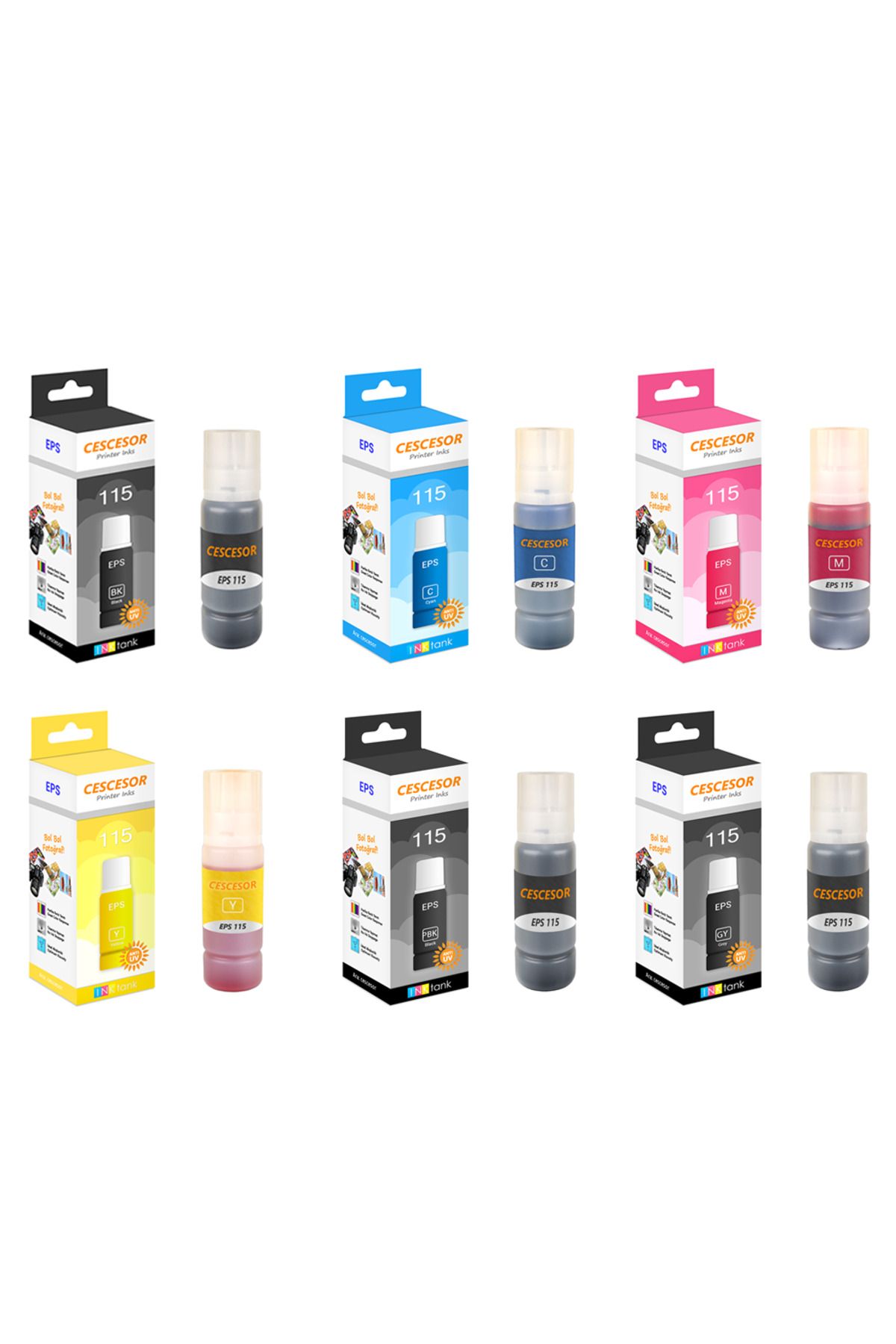 CESCESOR Epson 115 İçin 6 Renk Mürekkep Seti  6x70 ml