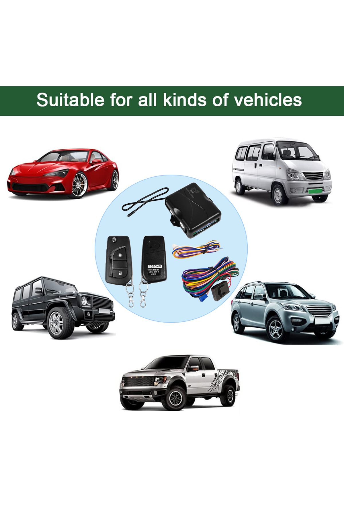 3XR-Car Keyless Entry System with 2 Remote Controls and Central Locking Module – Universal Fit 7