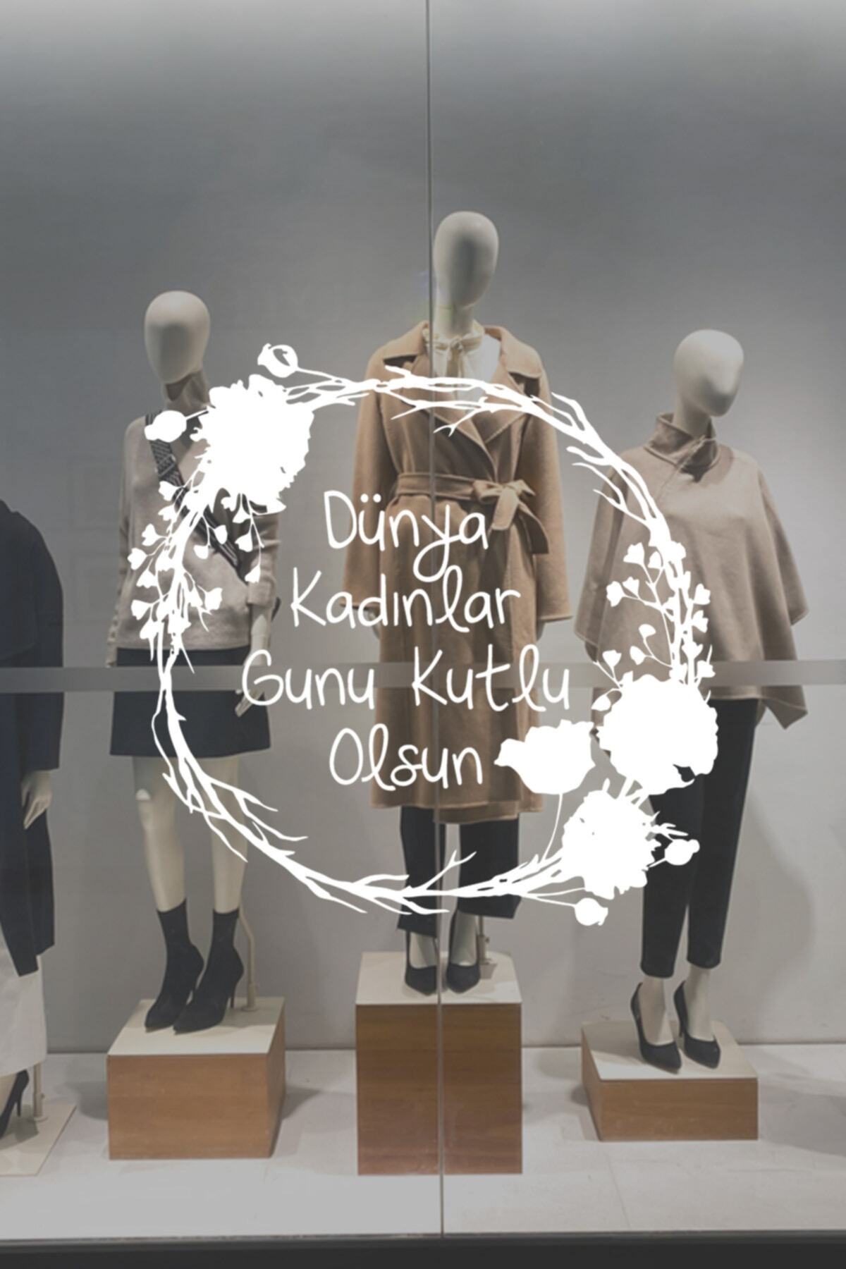 MIGNATIS Autocolant Decorativ Pentru Vitrină Din Sticlă Cu Flori Și Mesajul La Mulți Ani De Ziua Femeii, 8 Martie, 60 Cm - Alb - 60 cm