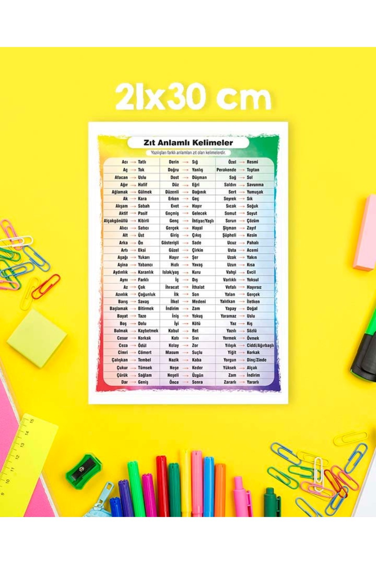 Ayışığı Dizayn 21x30cm Zıt Anlamlı Kelimeler(çok kullanılan) okul eğitim pvc kaplamalı