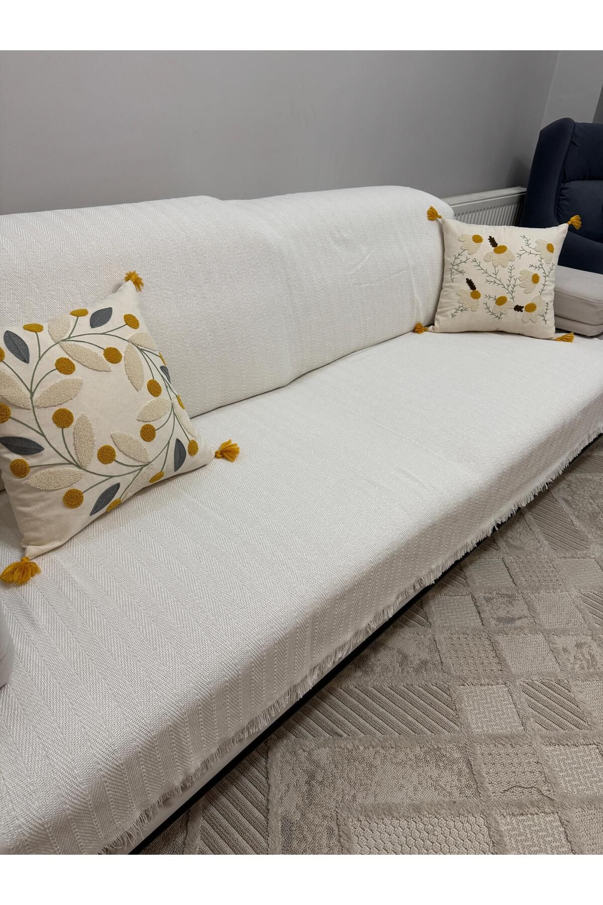 ŞENER HOME-Modern Multi-Purpose Throw & Sofa Cover - Cream 2