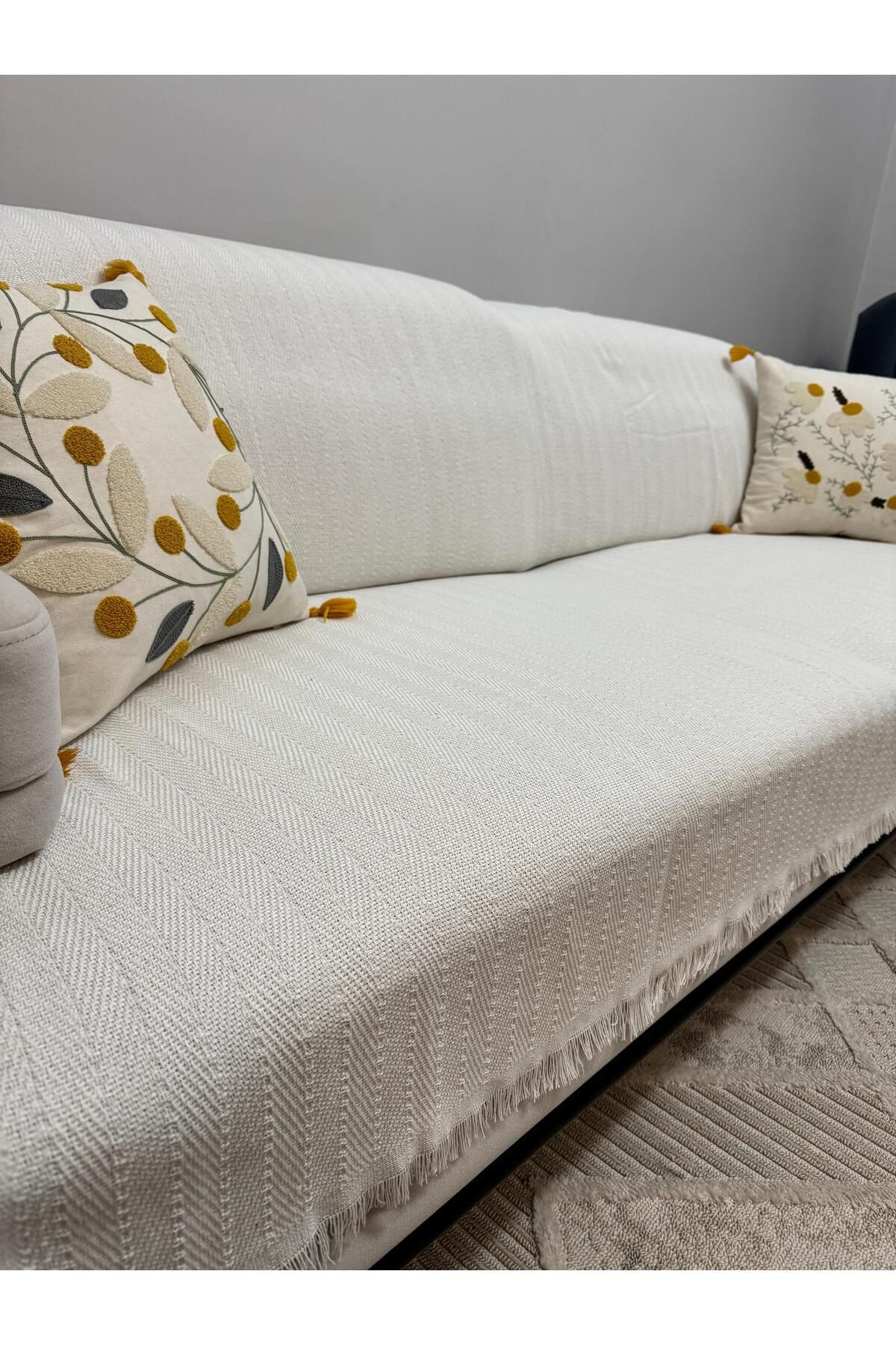 ŞENER HOME-Modern Multi-Purpose Throw & Sofa Cover - Cream 3