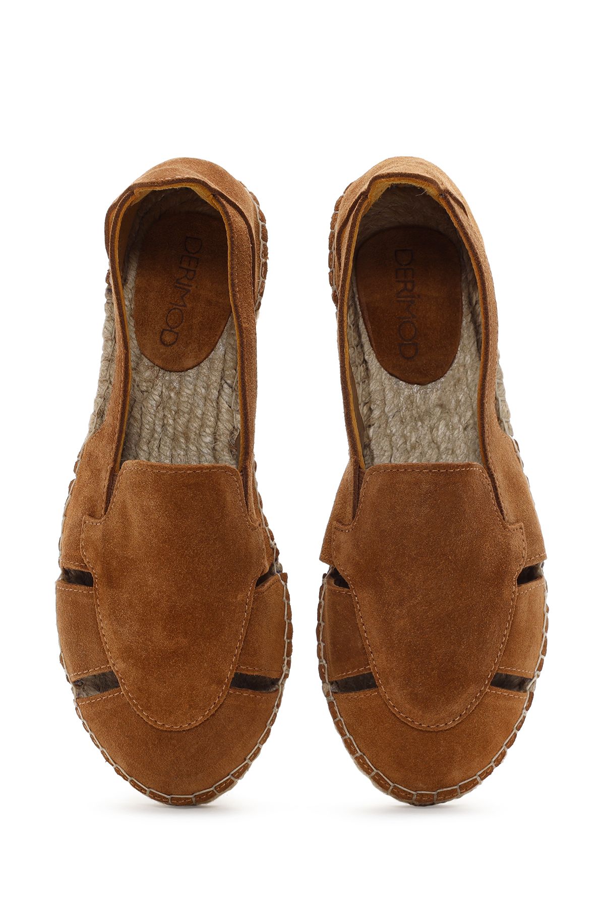 Derimod-Espadrile de damă din piele intoarsa maro - 24sfd 205110 6