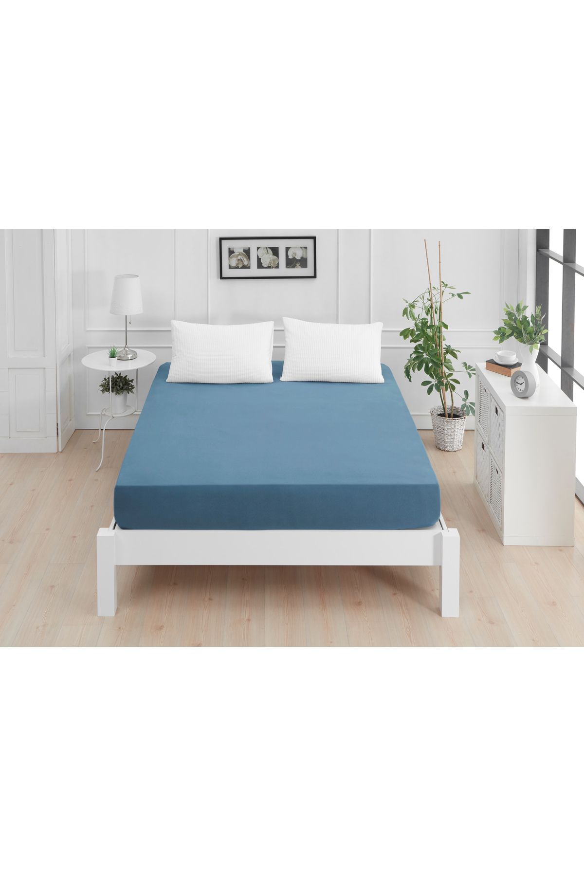 Mislina Home-Roza Double Elastic Combed Cotton Bed Sheet Indigo Blue 3