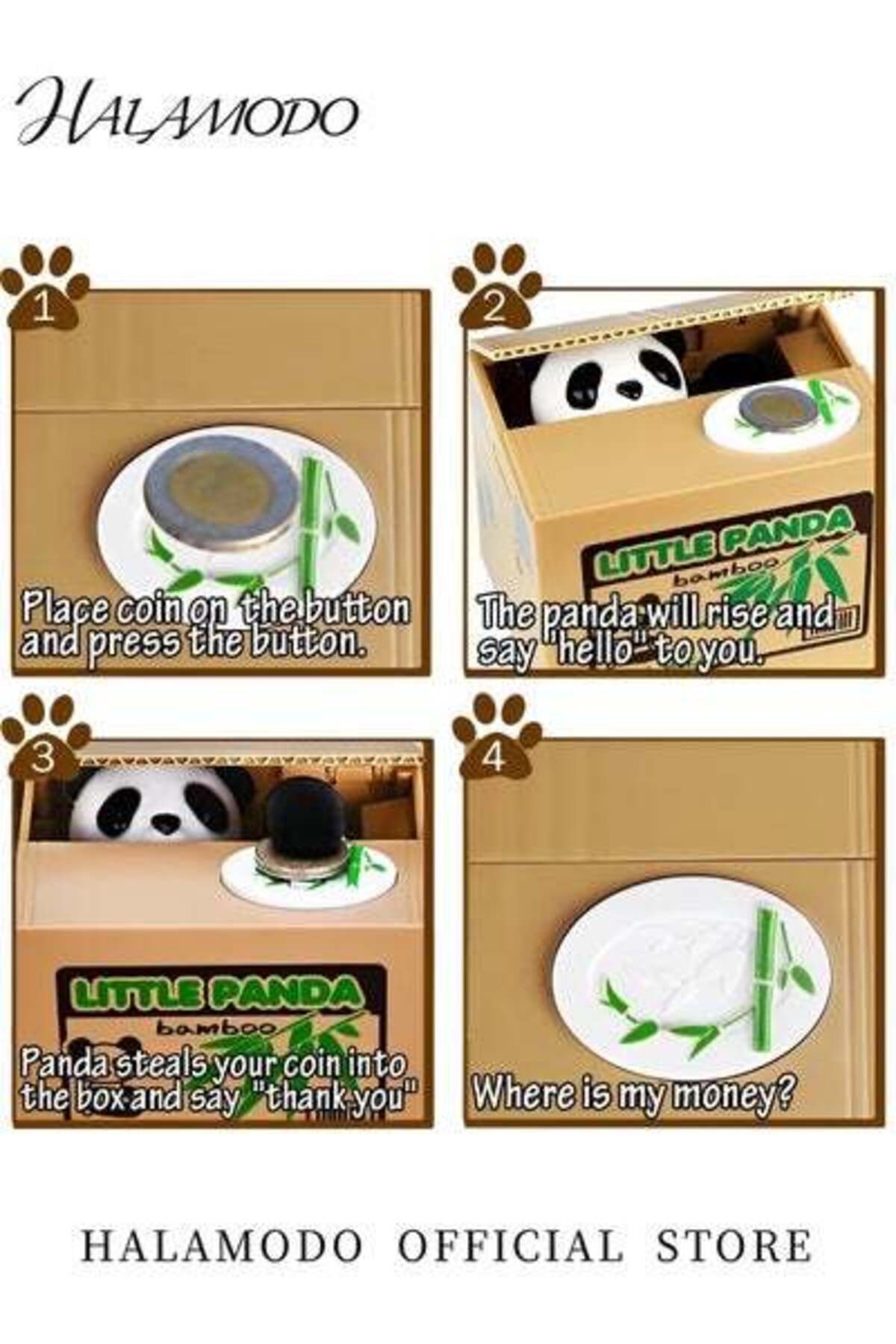 HALAMODO-Kid's Cartoon Savings Box Money Box Coin Cash Saving Can Automatically Take Coins Panda Box Square M 4