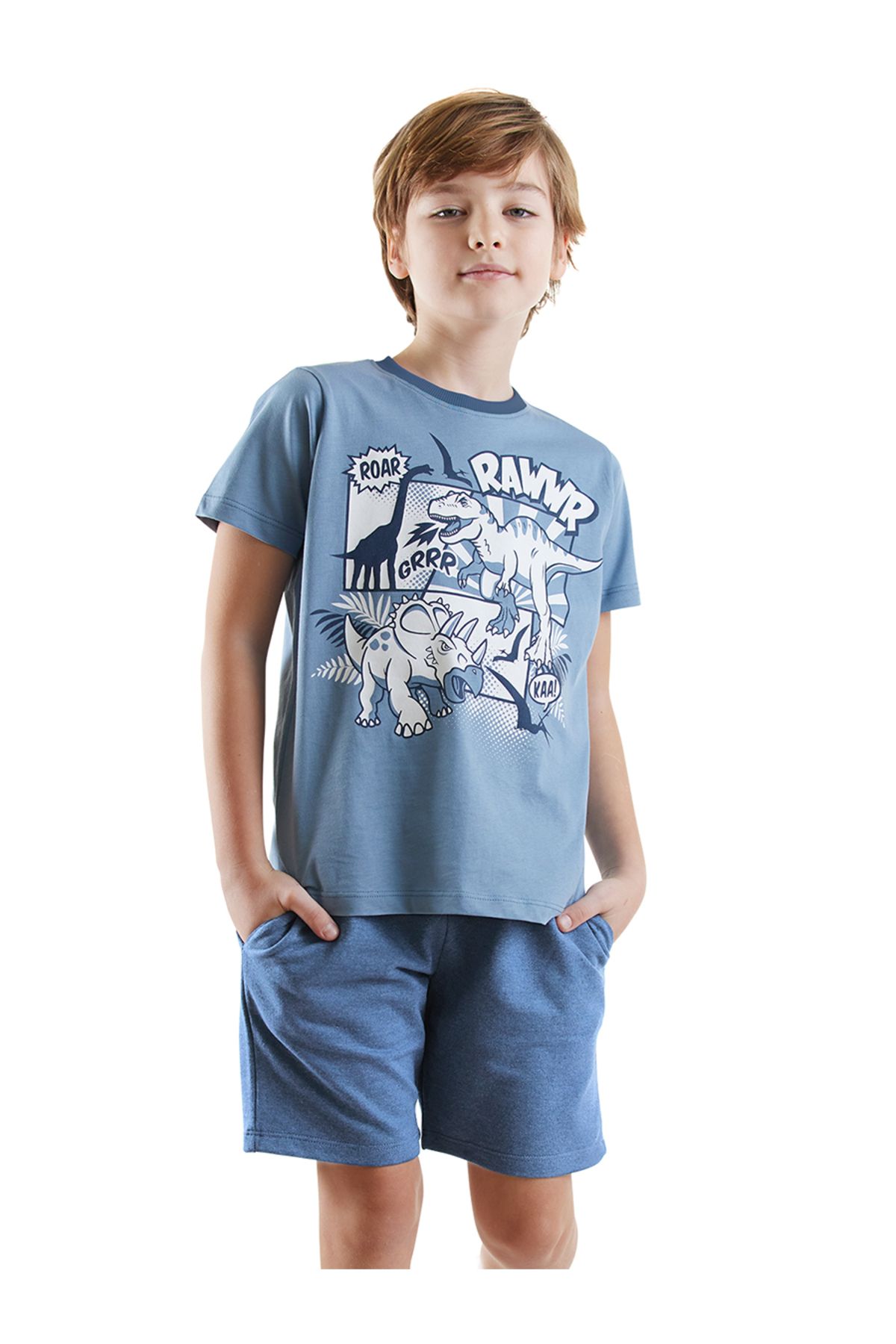 Denokids Dinolar Erkek Çocuk T-shirt Şort Takım