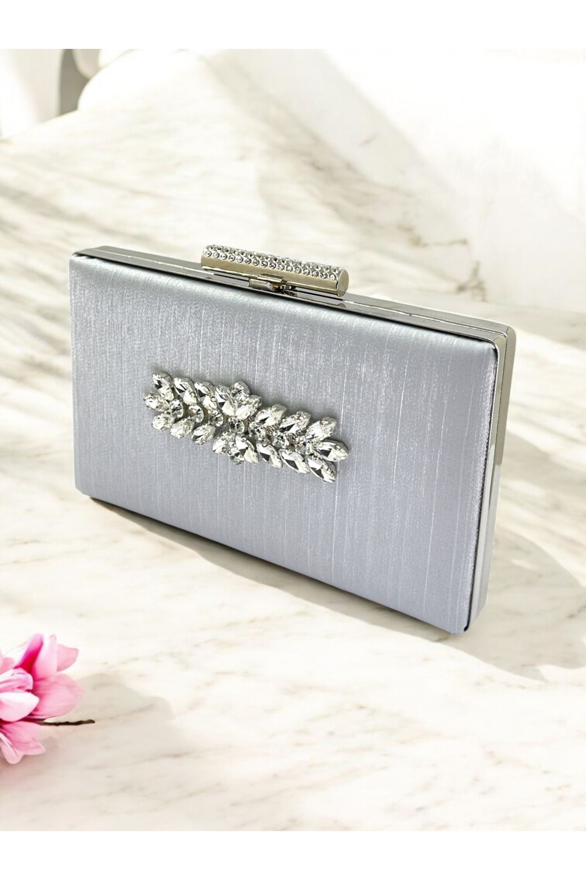 Biçanta Culoare Gri Argintiu Cristal Satin Sclipici Fără Amprentă De Mână Geantă Rochie De Seară De Damă Logodnă Femeie - One Size