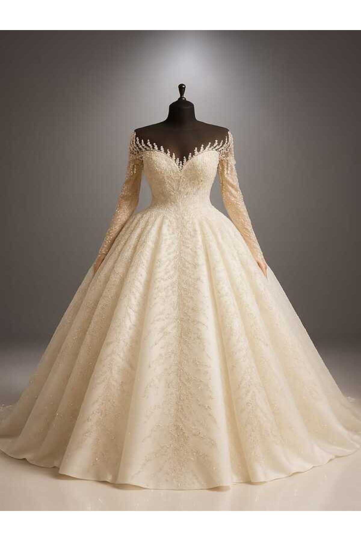 AKTÜRK MODELISTRY ROYAL PRINCESS EMBROIDERED LACE ROBEL SLEEVES NEW GENERATION SPECIAL CUT WEDDING DRESS