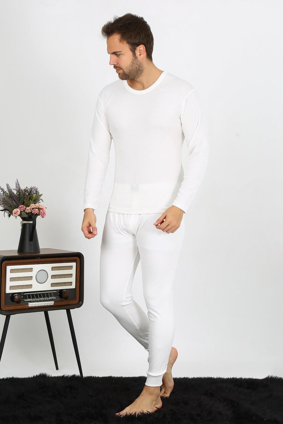 COXO Fashion`S Moda Çizgi Men's Cotton Ecru Underwear Set 19103