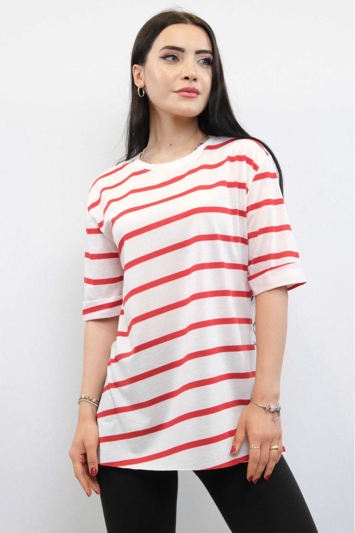 COXO Fashion`S Striped Combed Cotton Tshirt Red