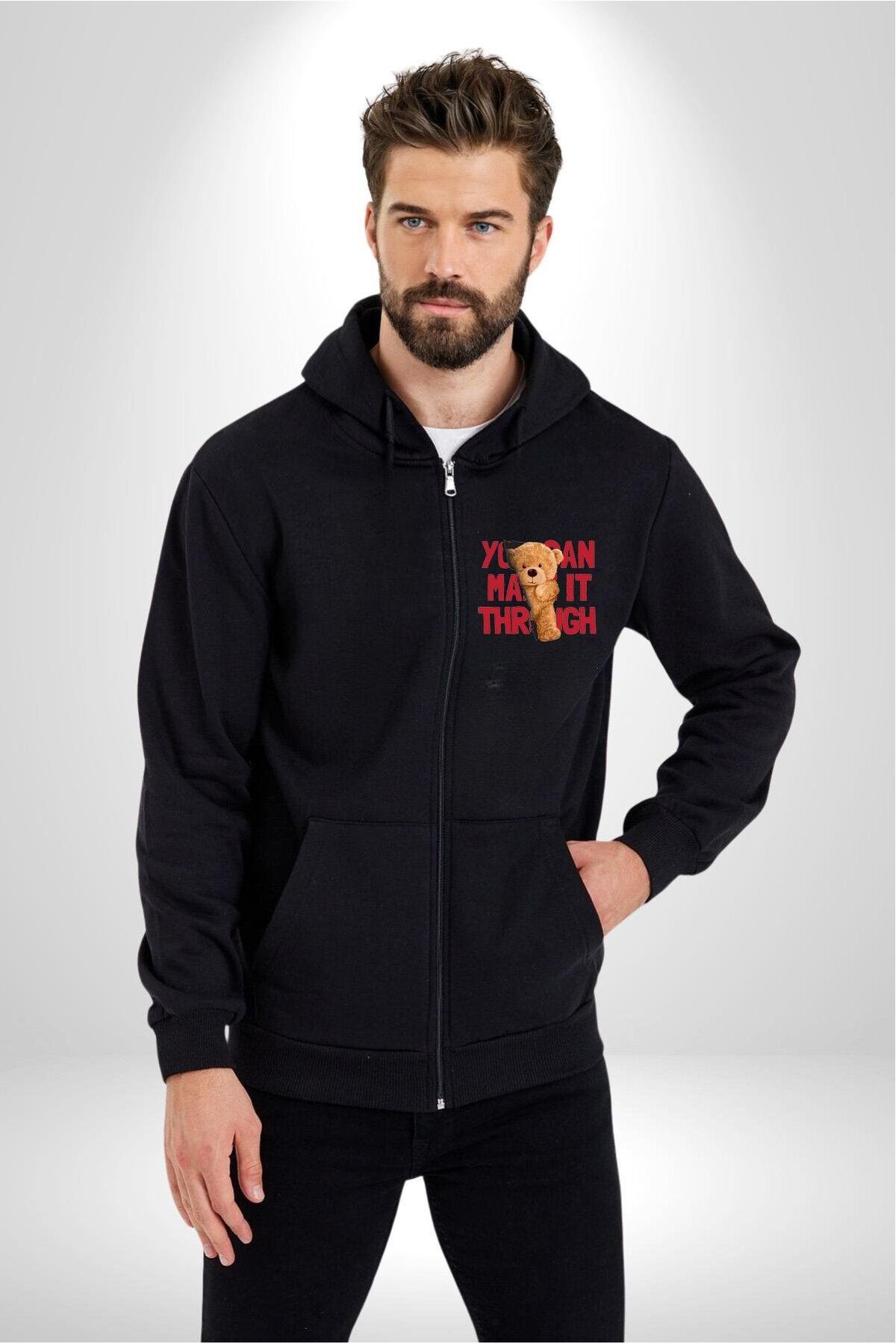 Soufeel Bunu Başarabilirsin Ayı Kadın Erkek Baskılı Fermuarlı Kapüşonlu Hırka Sweatshirt
