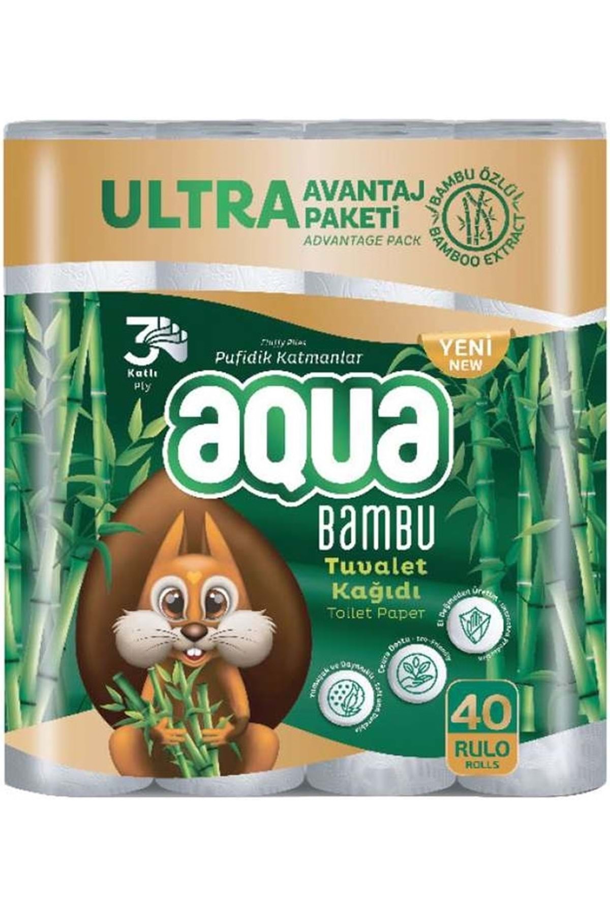 Aqua Tuvalet Kağıdı 3 Katlı 40 Lı Paket Bambu Ultra Avantaj Pk